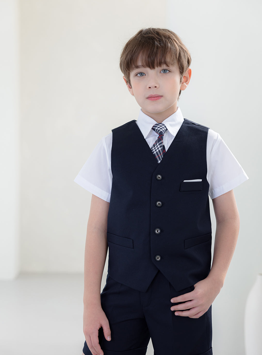 Simple Navy Vest Suit 2 Piece Set (vest, short pants)