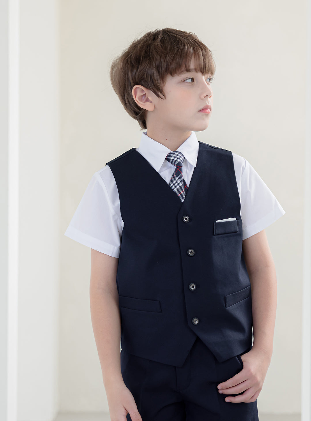 Simple Navy Vest Suit 2 Piece Set (vest, short pants)