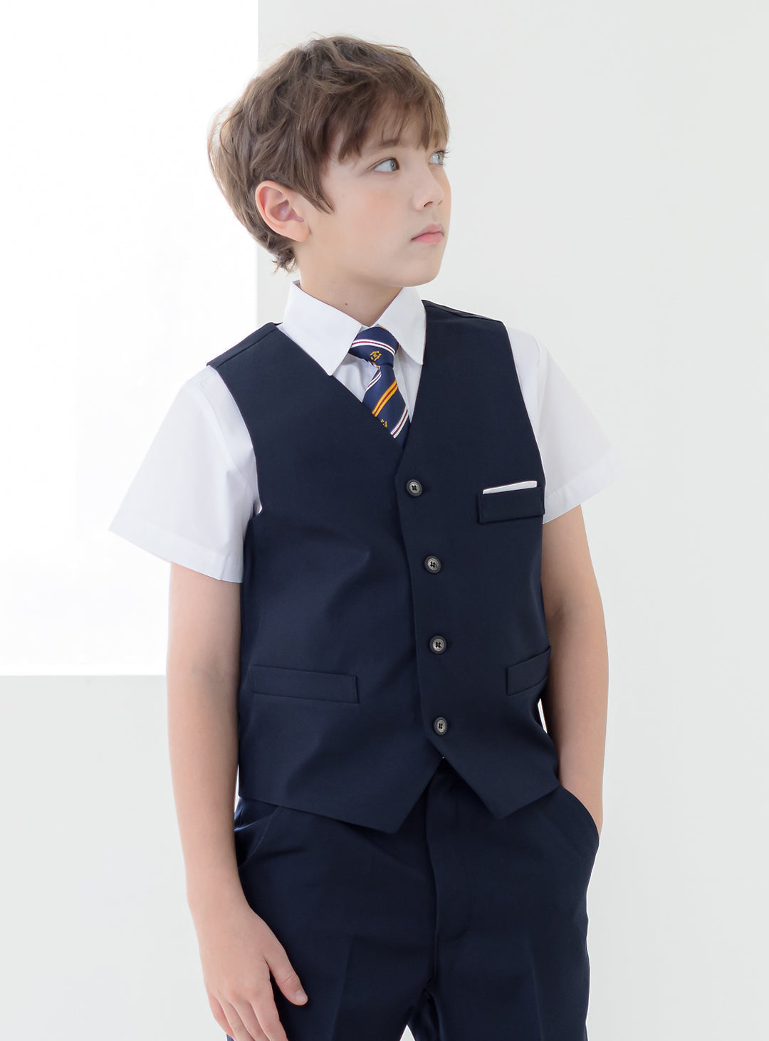 Simple Navy Vest Suit 2 Piece Set (vest, long pants)