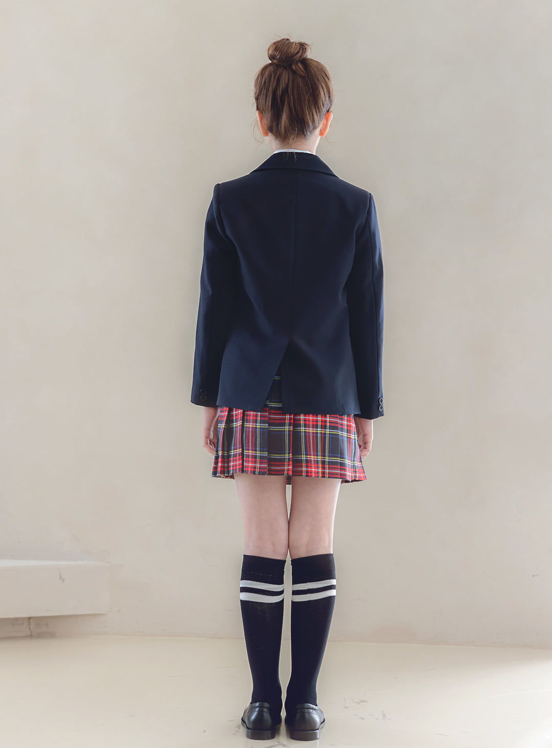 Charlotte Navy Single Jacket Tartan Check Skirt 3 Piece Set (Jacket, Skirt, Ribbon Tie)