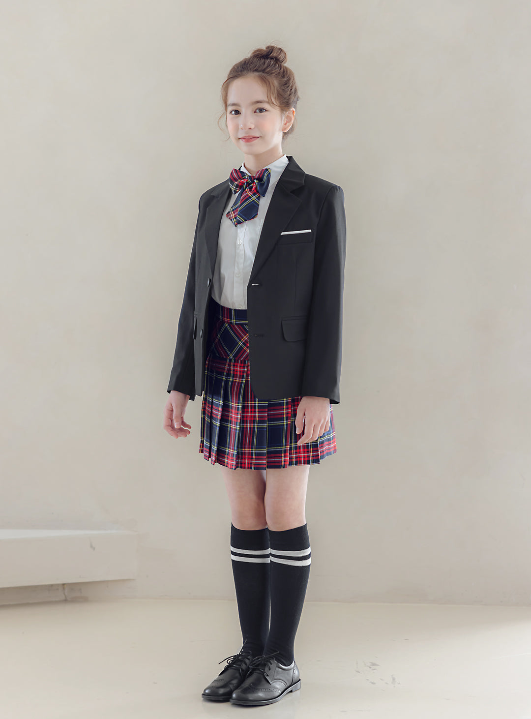 Olivia Brack Single Jacket Tartan Check Skirt 3 Piece Set (Jacket, Skirt, Ribbon Tie)