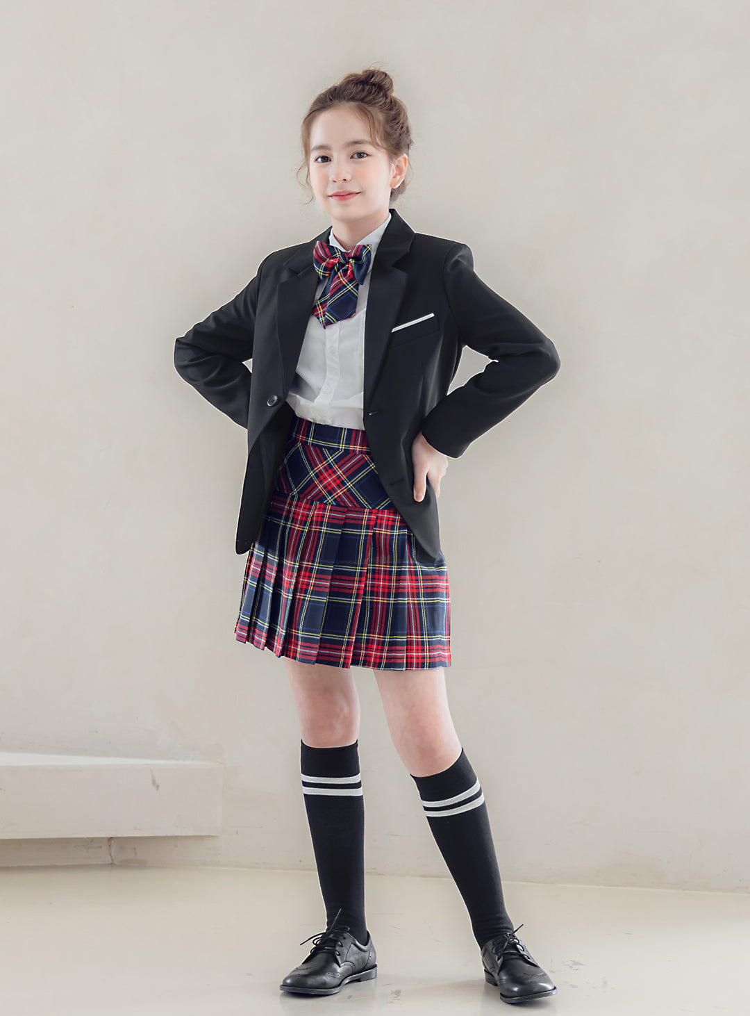 Olivia Brack Single Jacket Tartan Check Skirt 3 Piece Set (Jacket, Skirt, Ribbon Tie)