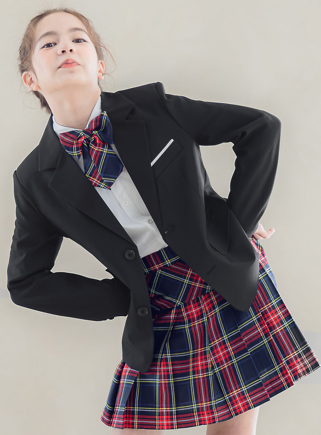 Olivia Brack Single Jacket Tartan Check Skirt 3 Piece Set (Jacket, Skirt, Ribbon Tie)