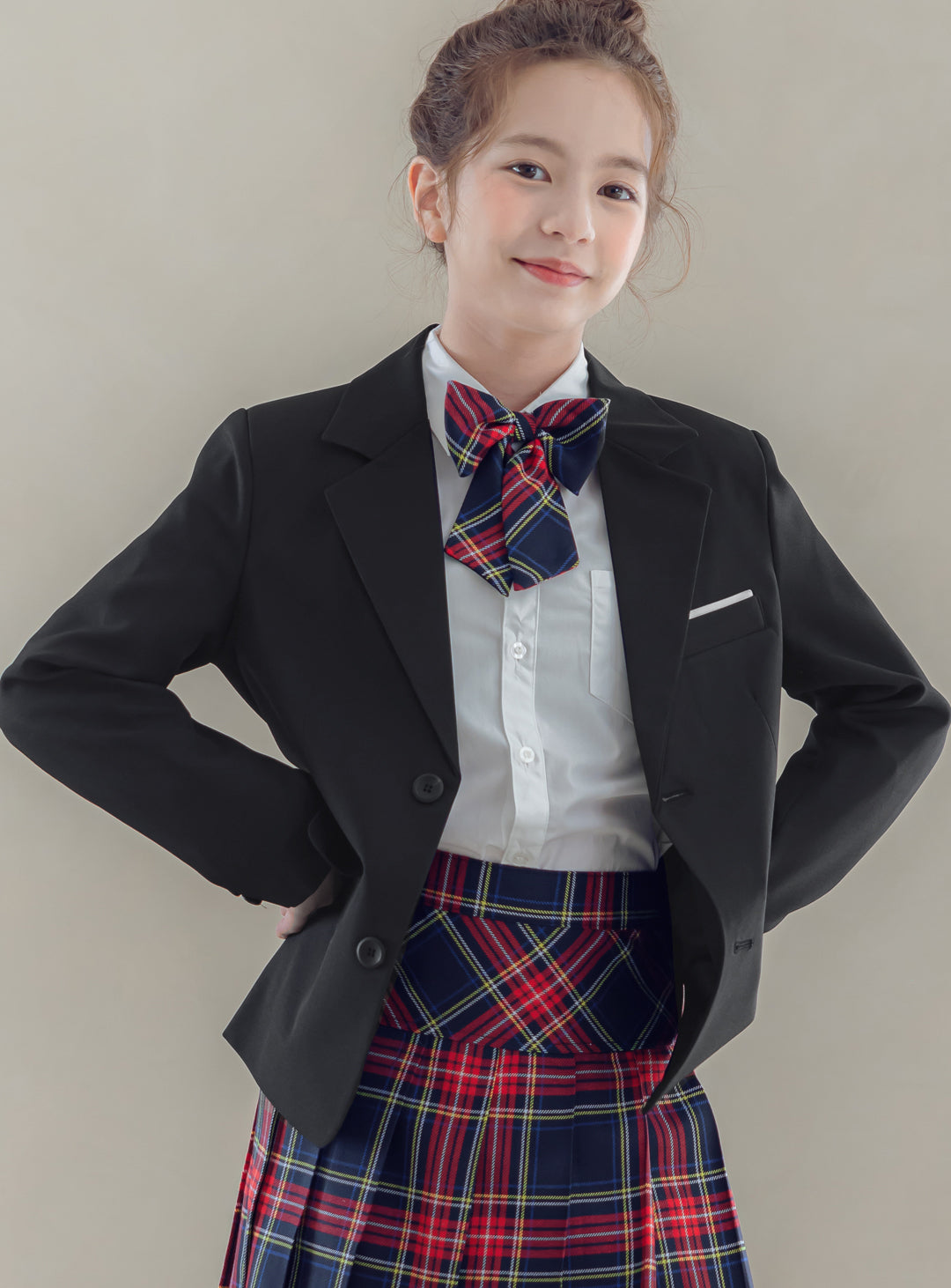 Olivia Brack Single Jacket Tartan Check Skirt 3 Piece Set (Jacket, Skirt, Ribbon Tie)