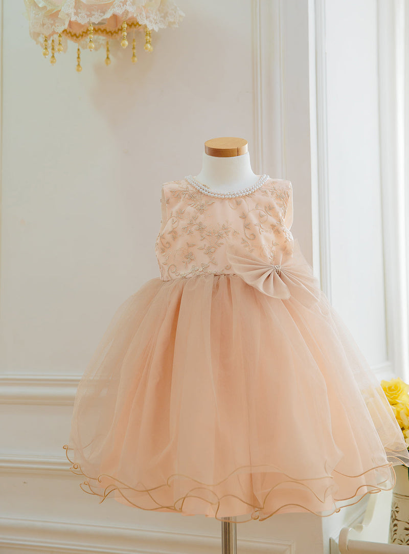 子供ドレス発表会・結婚式・おしゃれなDRESCCOのD-SU-175-ツーラインパールピンクベージュドレスの画像13
