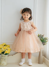 子供ドレス発表会・結婚式・おしゃれなDRESCCOのD-SU-175-ツーラインパールピンクベージュドレスの画像3