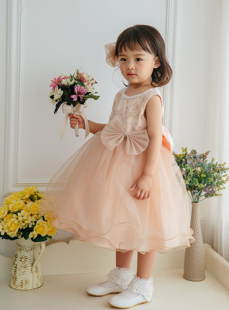 子供ドレス発表会・結婚式・おしゃれなDRESCCOのD-SU-175-ツーラインパールピンクベージュドレスの画像5