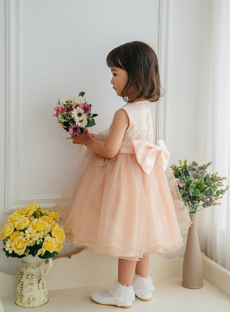 子供ドレス発表会・結婚式・おしゃれなDRESCCOのD-SU-175-ツーラインパールピンクベージュドレスの画像6