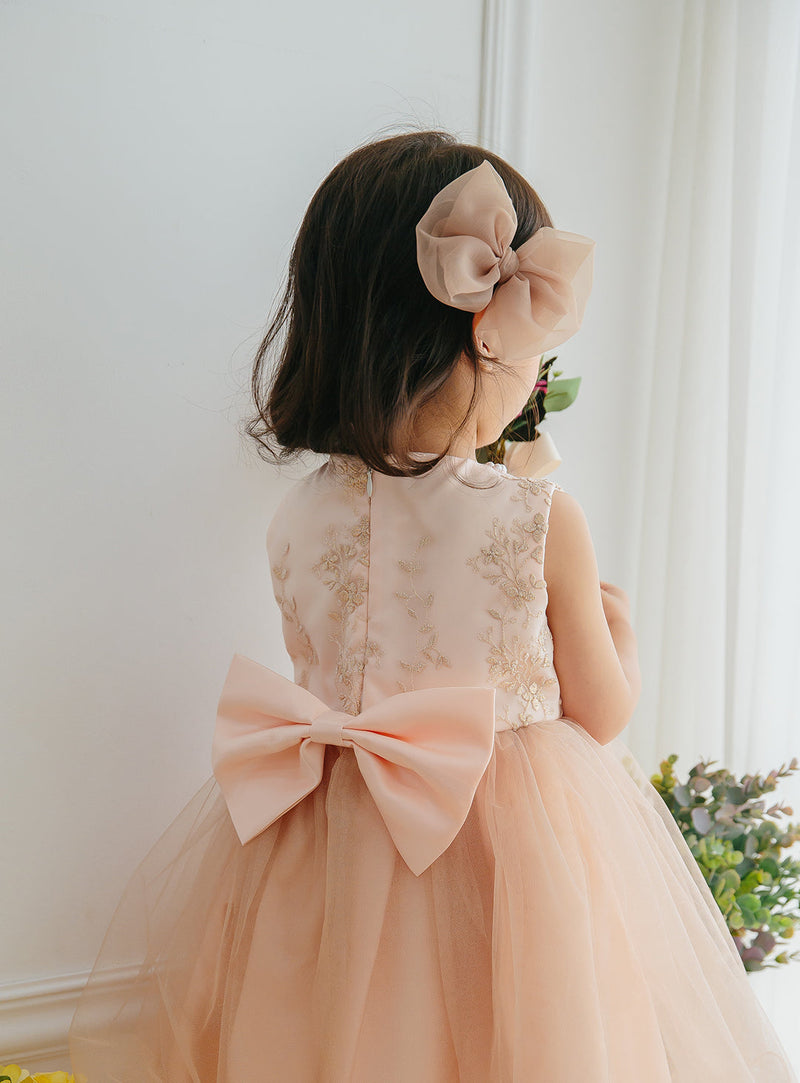 子供ドレス発表会・結婚式・おしゃれなDRESCCOのD-SU-175-ツーラインパールピンクベージュドレスの画像8