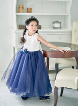 子供ドレス発表会・結婚式・おしゃれなDRESCCOのホワイトブルーパープルジュエリーロングドレスの画像3