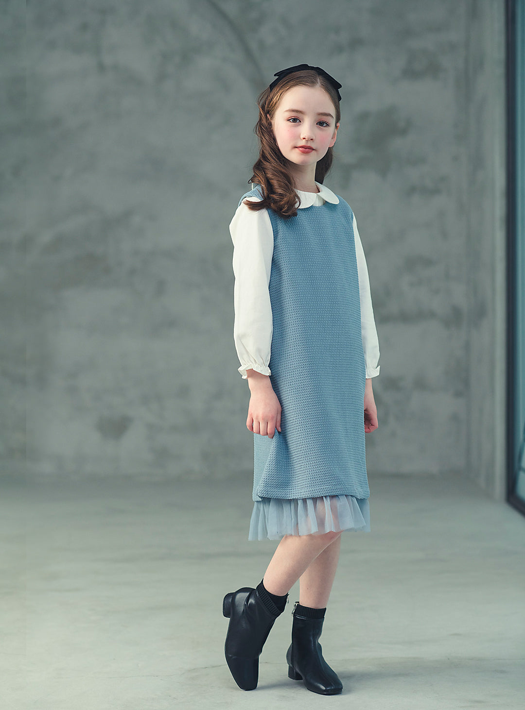 K8076 - Blue-gray waffle sleeveless dress