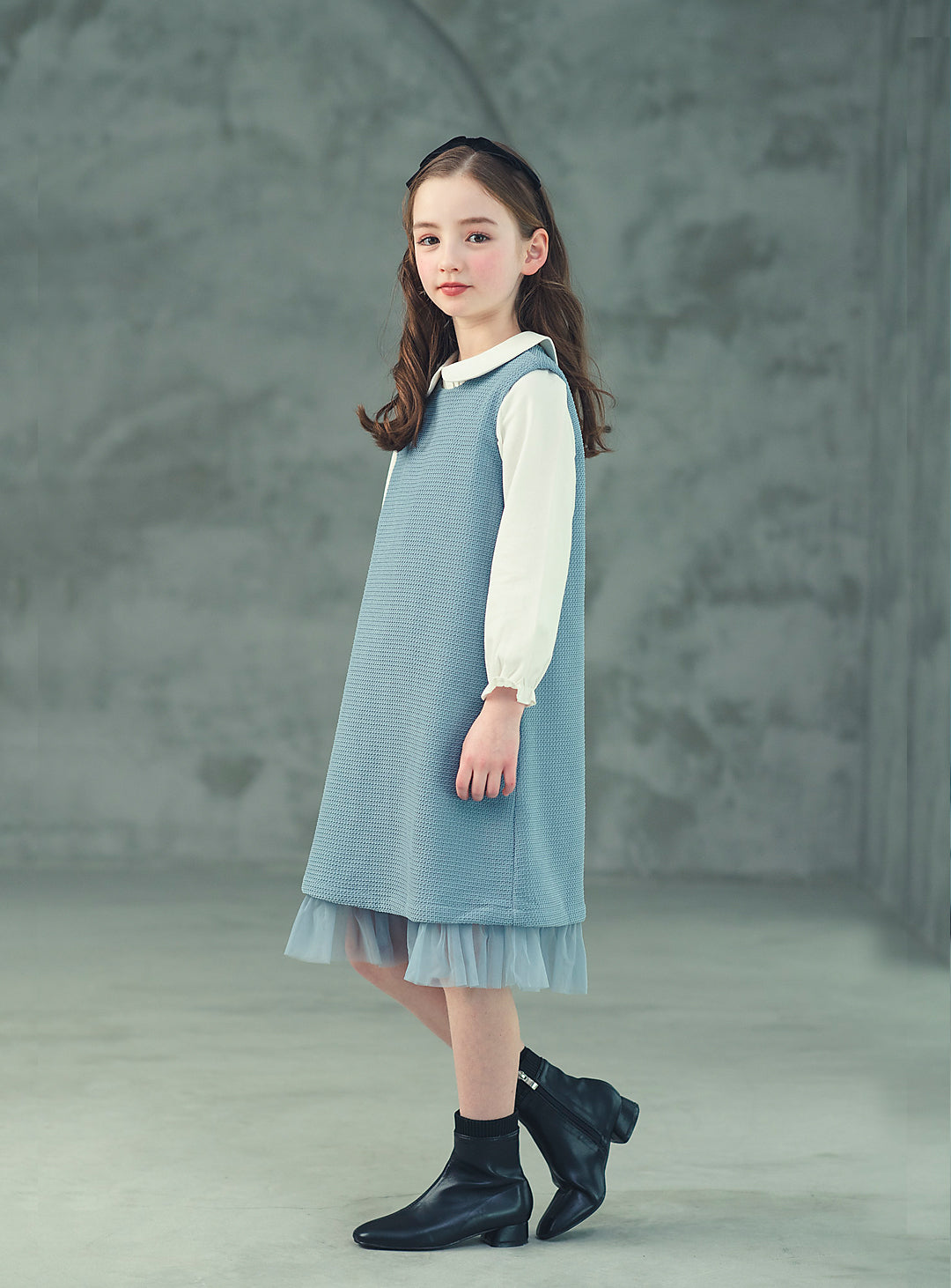 K8076 - Blue-gray waffle sleeveless dress