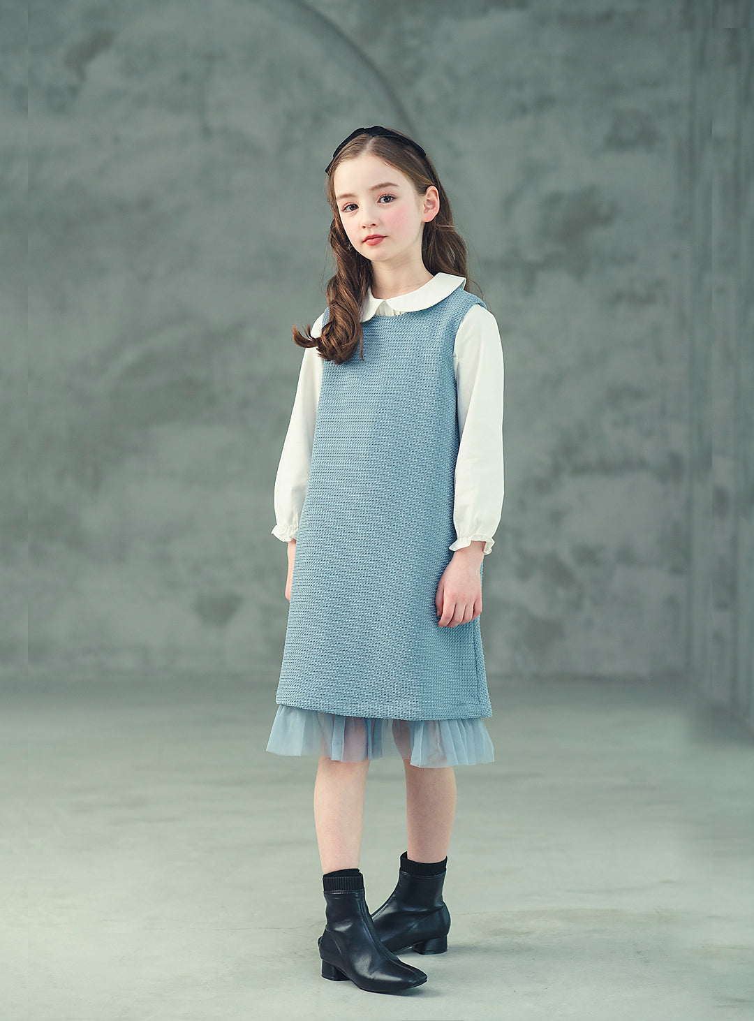 K8076 - Blue-gray waffle sleeveless dress