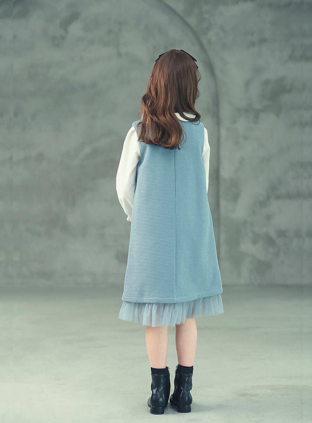 K8076 - Blue-gray waffle sleeveless dress