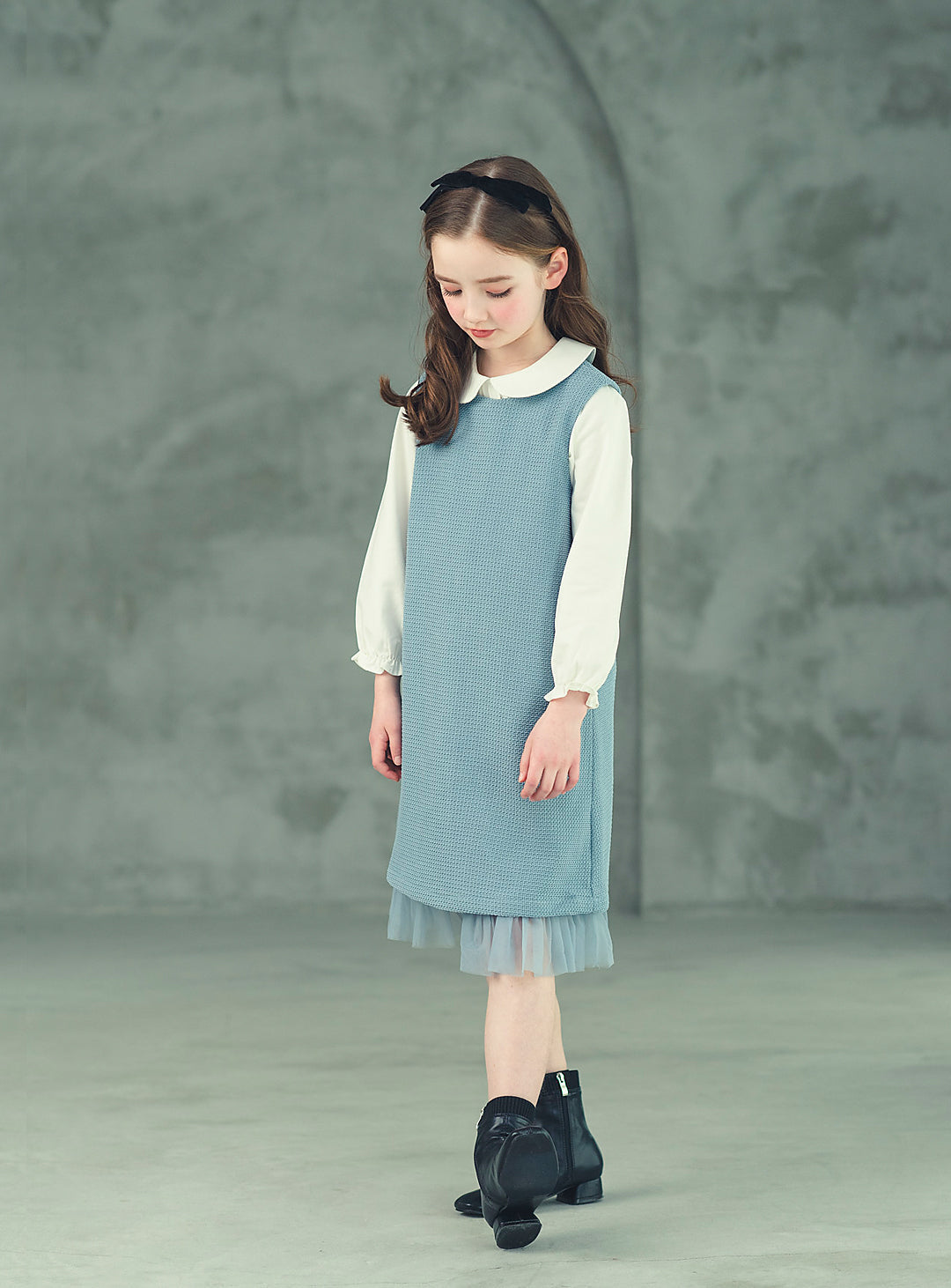 K8076 - Blue-gray waffle sleeveless dress