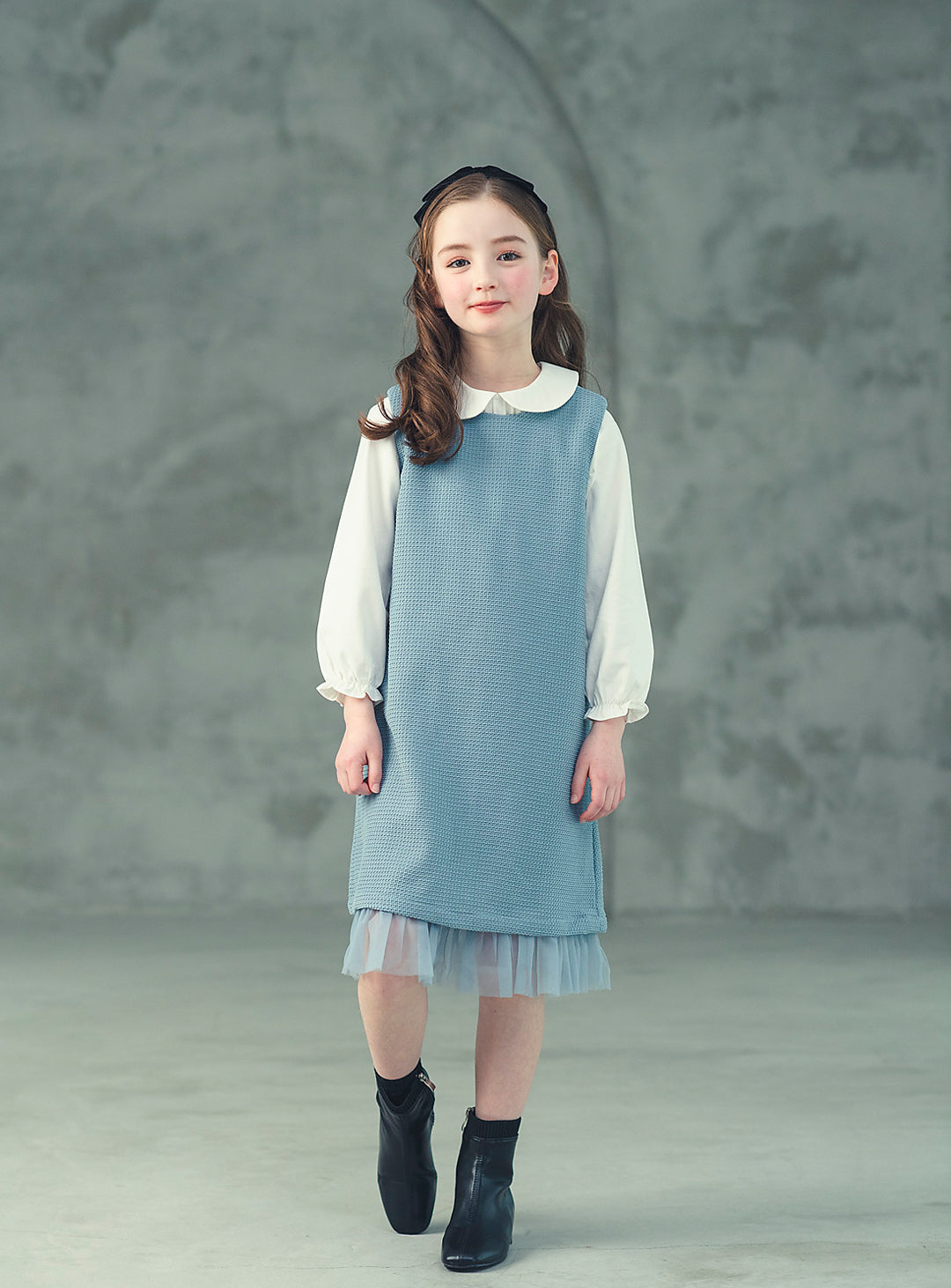 K8076 - Blue-gray waffle sleeveless dress