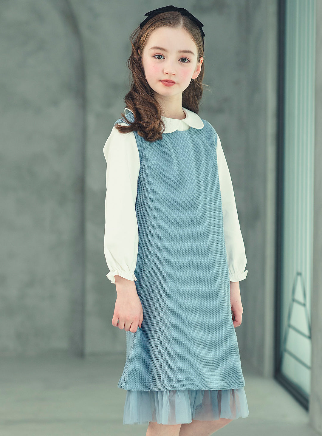 K8076 - Blue-gray waffle sleeveless dress