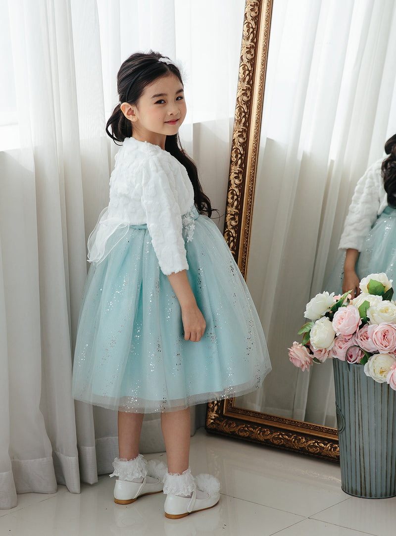 子供ドレス発表会・結婚式・おしゃれなDRESCCOのD-SU-173-ミントグリーンシルバーリバードレスの画像9