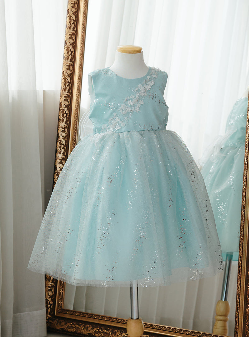子供ドレス発表会・結婚式・おしゃれなDRESCCOのD-SU-173-ミントグリーンシルバーリバードレスの画像12