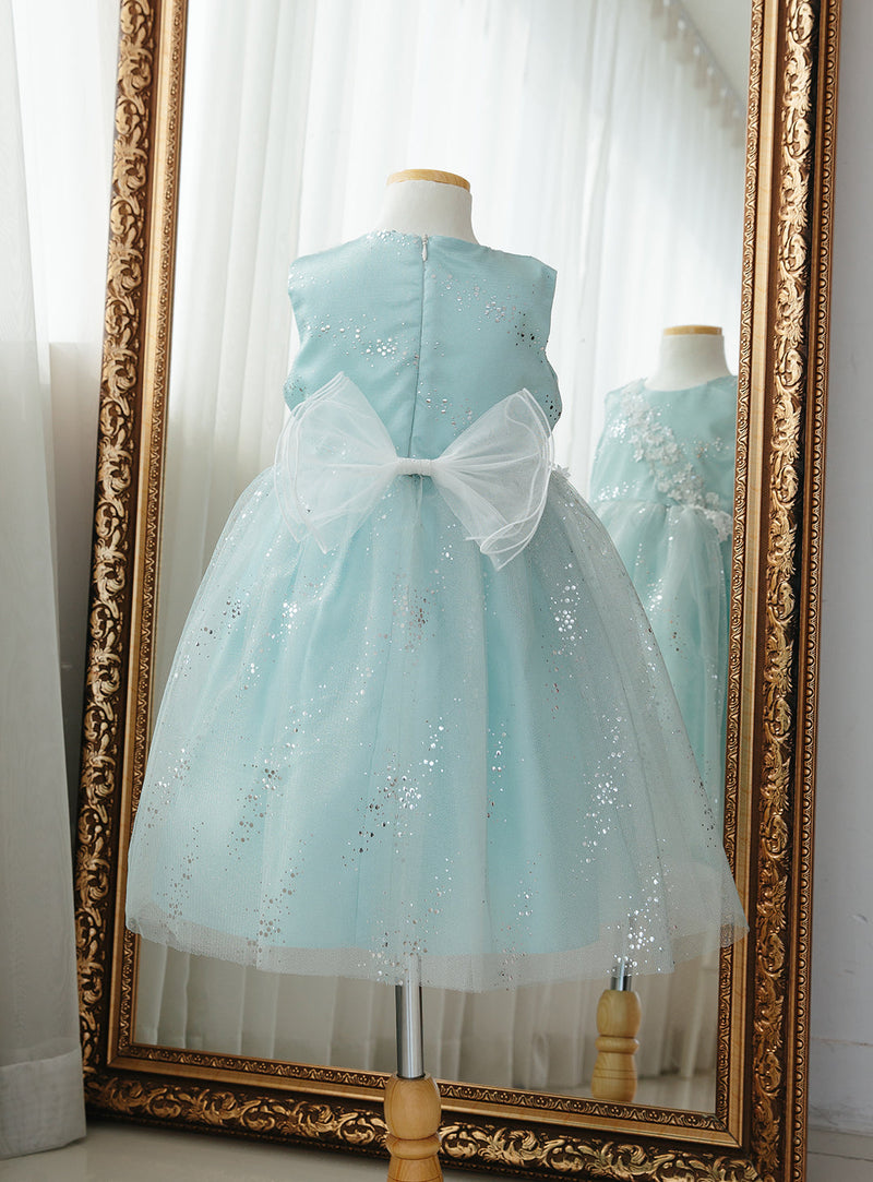 子供ドレス発表会・結婚式・おしゃれなDRESCCOのD-SU-173-ミントグリーンシルバーリバードレスの画像14
