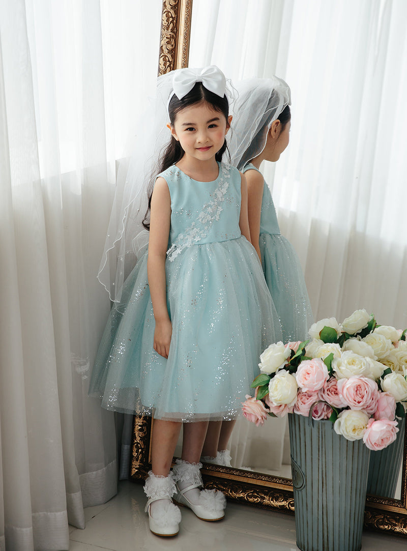 子供ドレス発表会・結婚式・おしゃれなDRESCCOのD-SU-173-ミントグリーンシルバーリバードレスの画像7