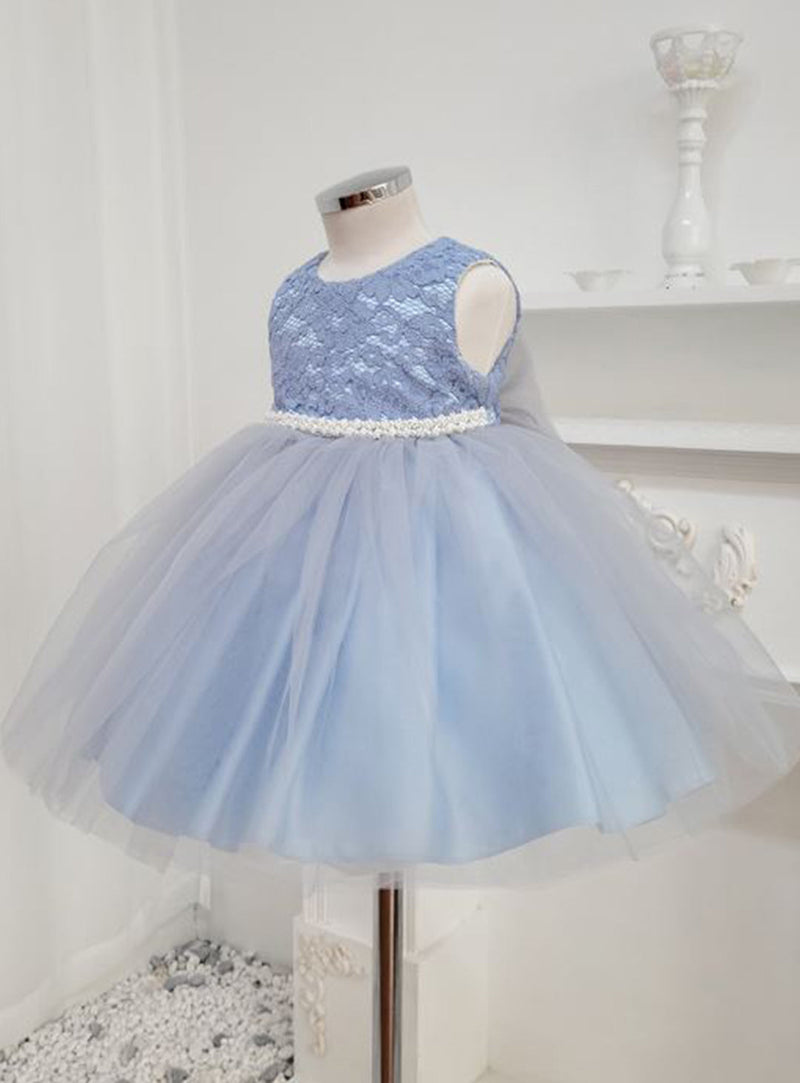 子供ドレス発表会・結婚式・おしゃれなDRESCCOのD-SU-217-ブルー×グレー刺繍ドレスの画像12