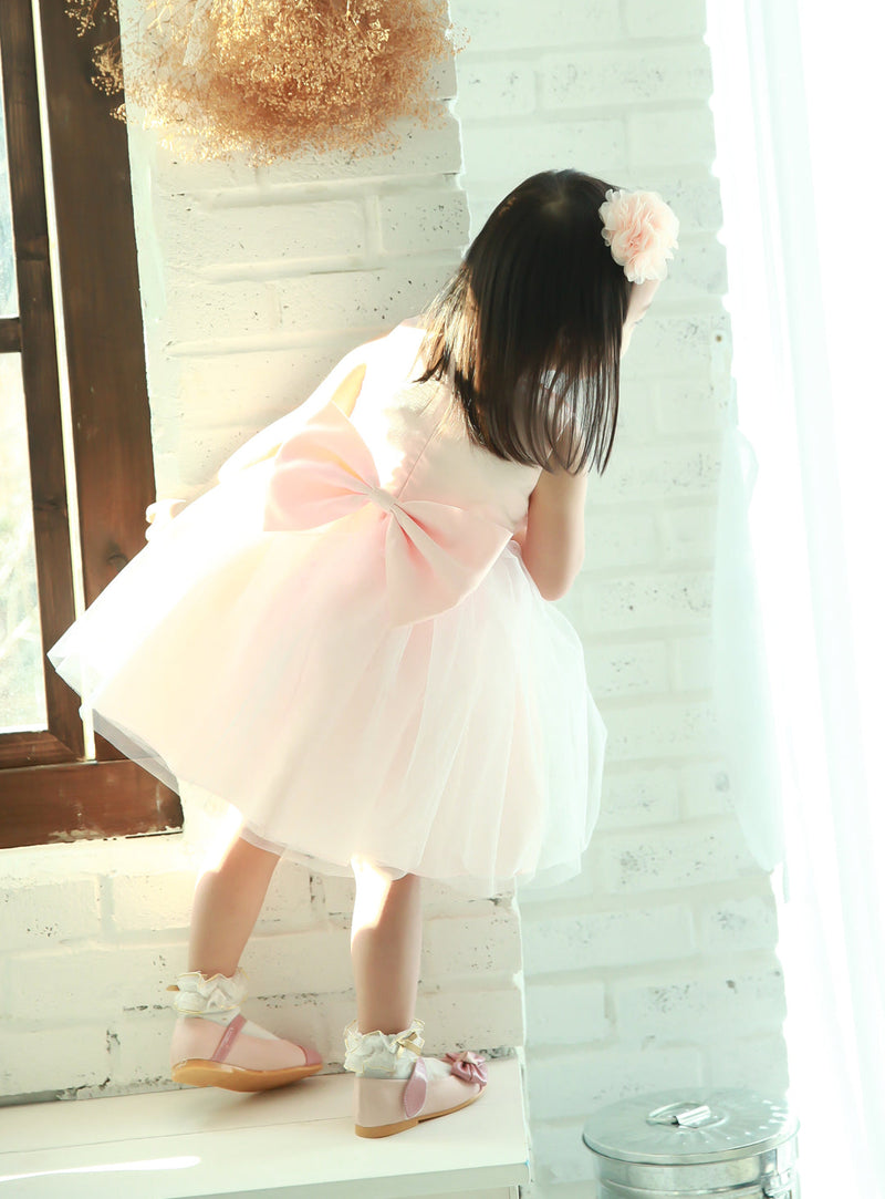 子供ドレス発表会・結婚式・おしゃれなDRESCCOのD-SU-33-1-ピーチピンクシフォンローズドレスの画像4