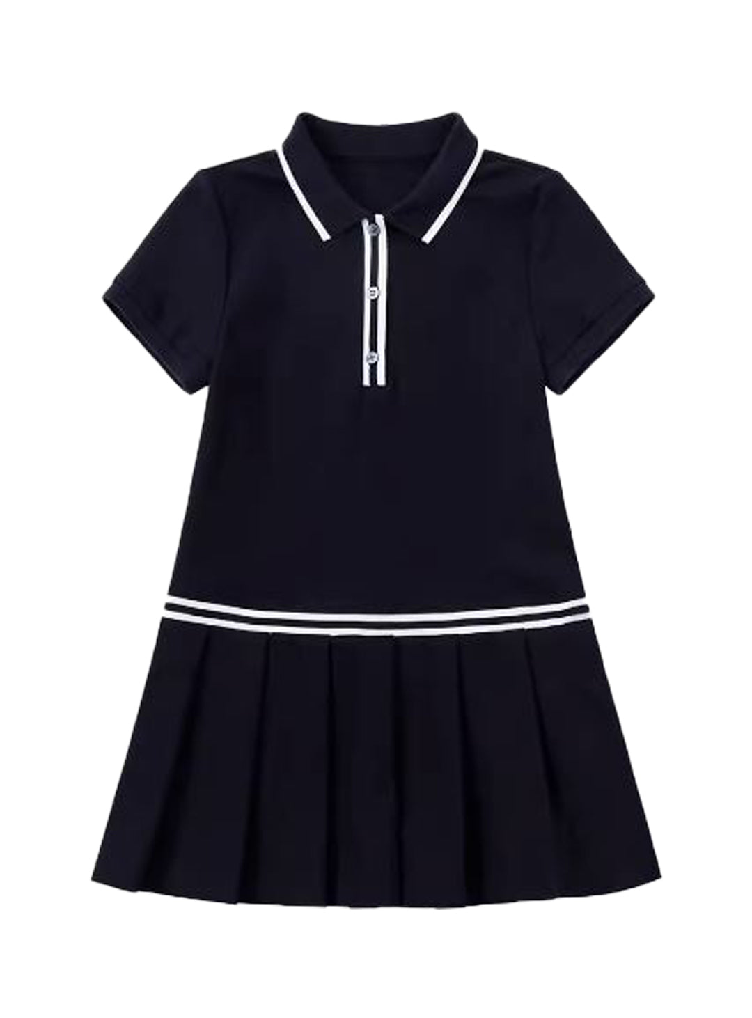 K4019 - Navy turtle neck pleated transitional dress