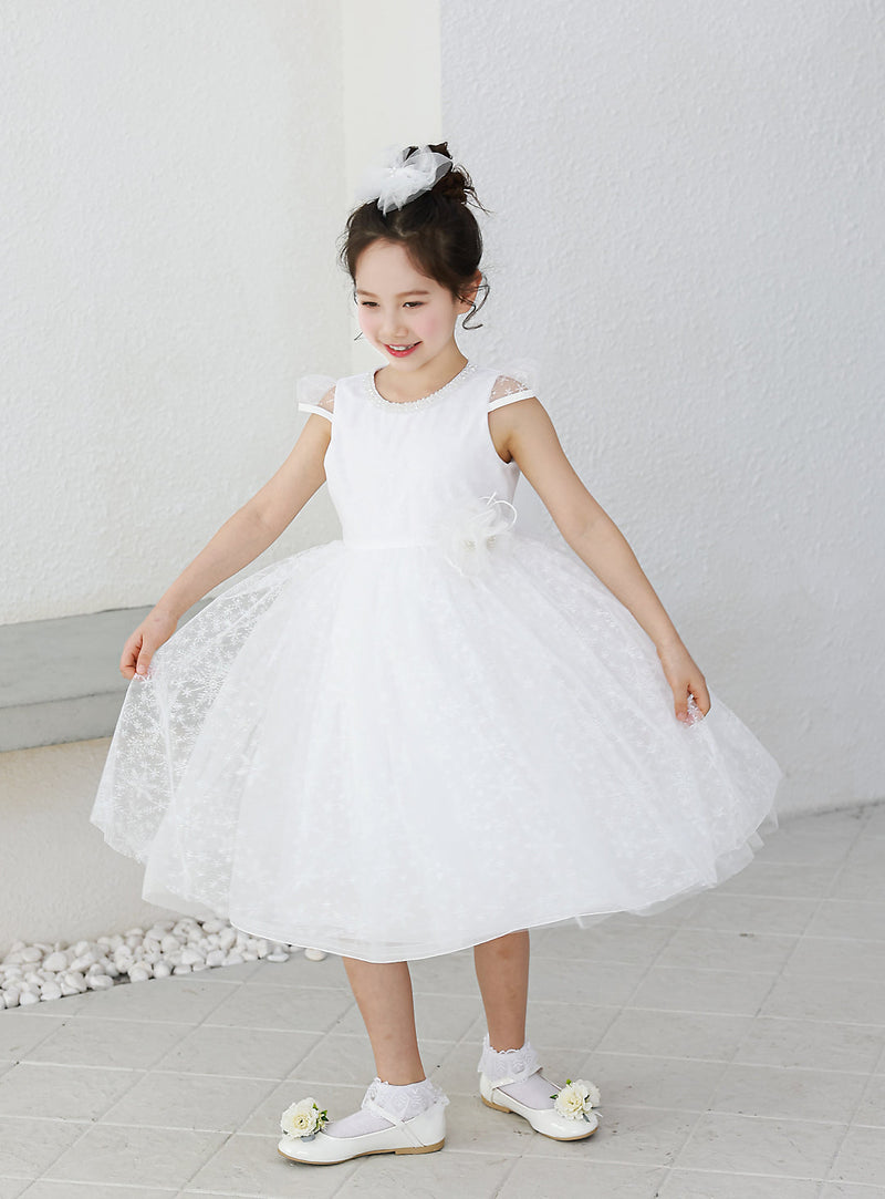 子供ドレス発表会・結婚式・おしゃれなDRESCCOのスノークリスタルホワイトチュールドレスの画像1の画像7