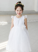 子供ドレス発表会・結婚式・おしゃれなDRESCCOのスノークリスタルホワイトチュールドレスの画像1の画像11