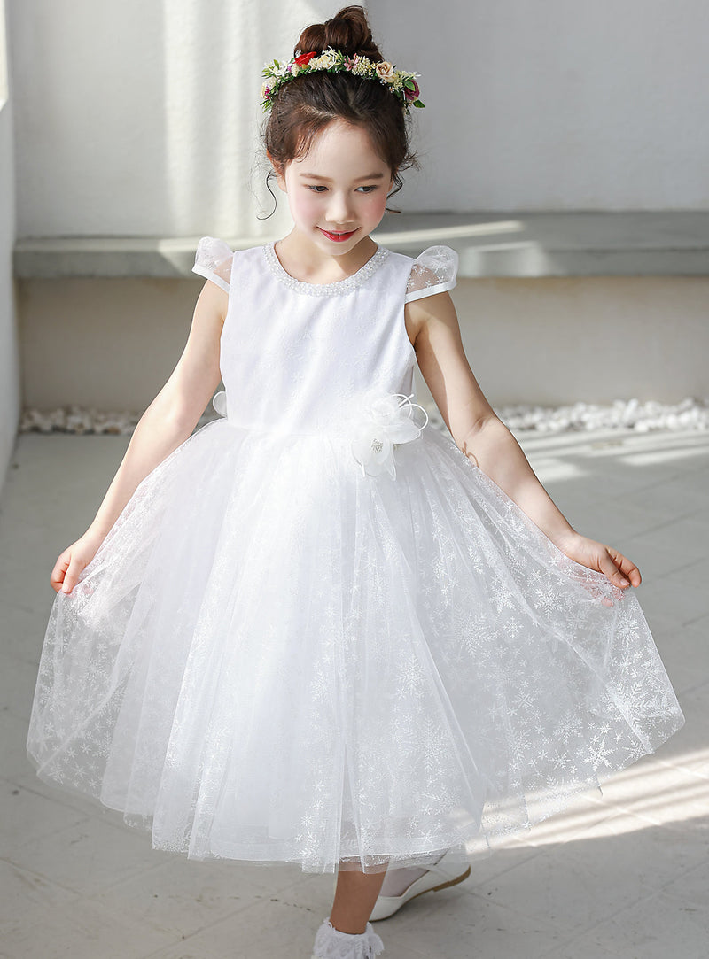 子供ドレス発表会・結婚式・おしゃれなDRESCCOのスノークリスタルホワイトチュールドレスの画像1の画像13