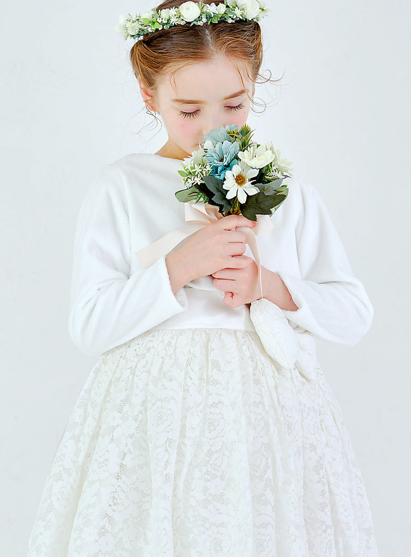 子供ドレス発表会・結婚式・おしゃれなDRESCCOのD-SU-140-フラワーケミカルレースアイボリードレスの画像18