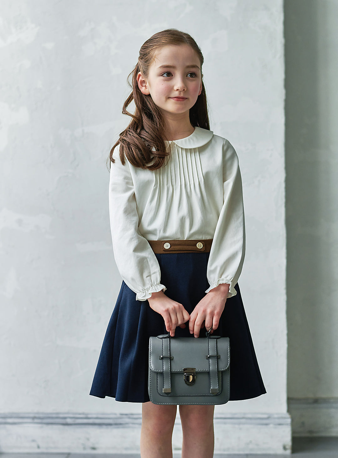 K10008 - Navy bicolor pleated skirt