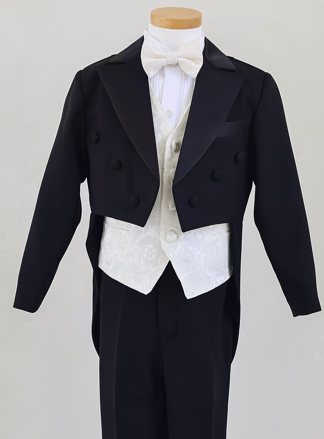 Black Tailcoat Ivory Vest 4 Piece Set (Tailcoat Top and Bottom + Vest + Tie)