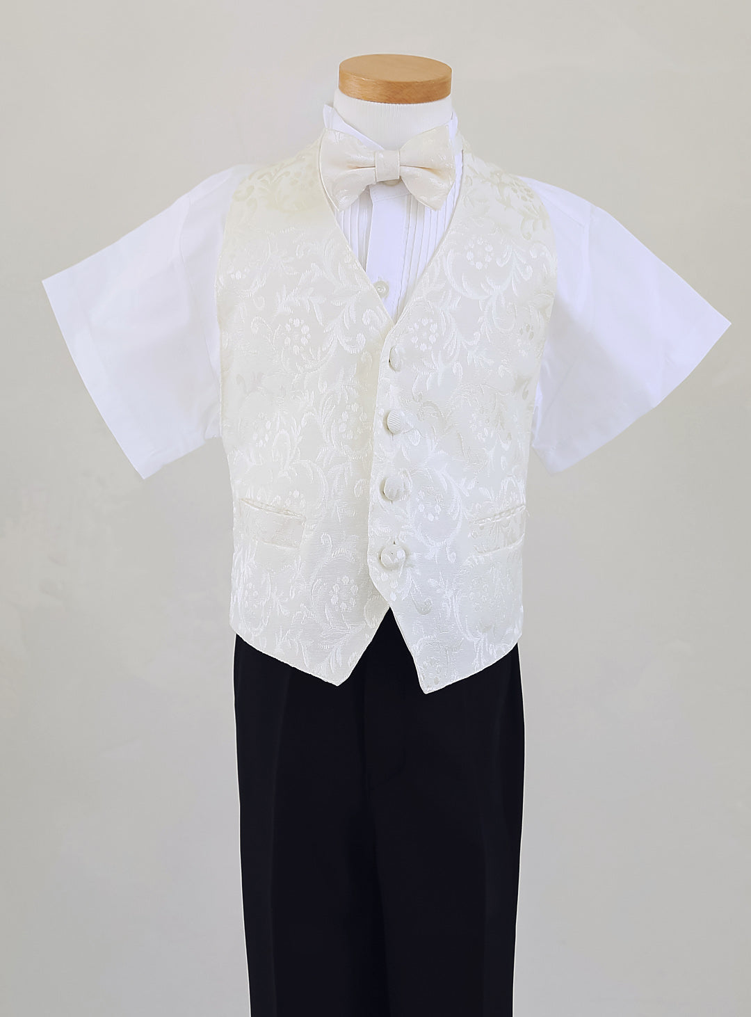 Black Tailcoat Ivory Vest 4 Piece Set (Tailcoat Top and Bottom + Vest + Tie)