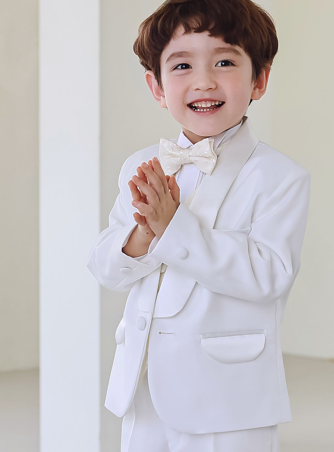 Basic White Tuxedo Ivory Vest 4 Piece Set (Tuxedo Top and Bottom + Vest + Tie)