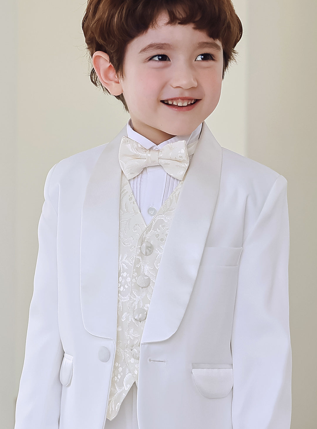 Basic White Tuxedo Ivory Vest 4 Piece Set (Tuxedo Top and Bottom + Vest + Tie)