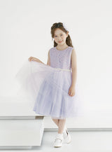 子供ドレス発表会・結婚式・おしゃれなDRESCCOのD-SU-216-バイオレット刺繍パールドレスの画像1