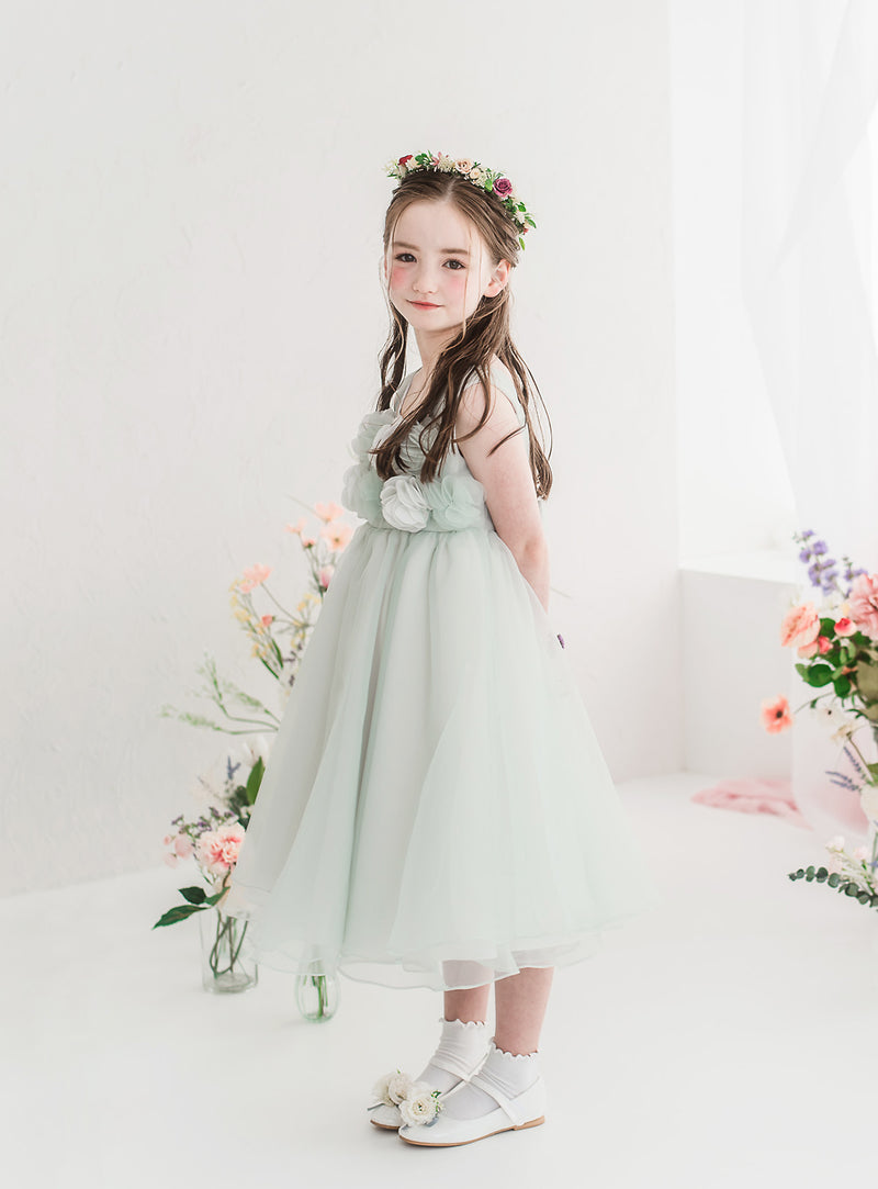 子供ドレス発表会・結婚式・おしゃれなDRESCCOのローズガーデンミントグリーンドレスの画像1