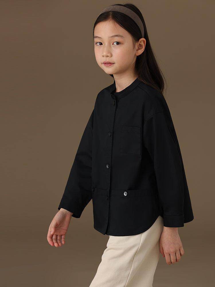 K3010 - ボタンポイントスタンドカラーブラックシャツ
