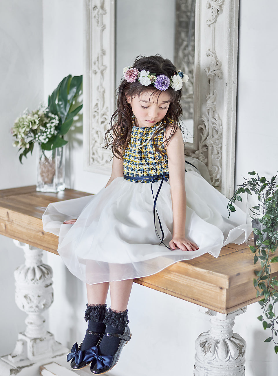 子供ドレス発表会・結婚式・おしゃれなDRESCCOのイエローチェックツイードタンポポドレスの画像2