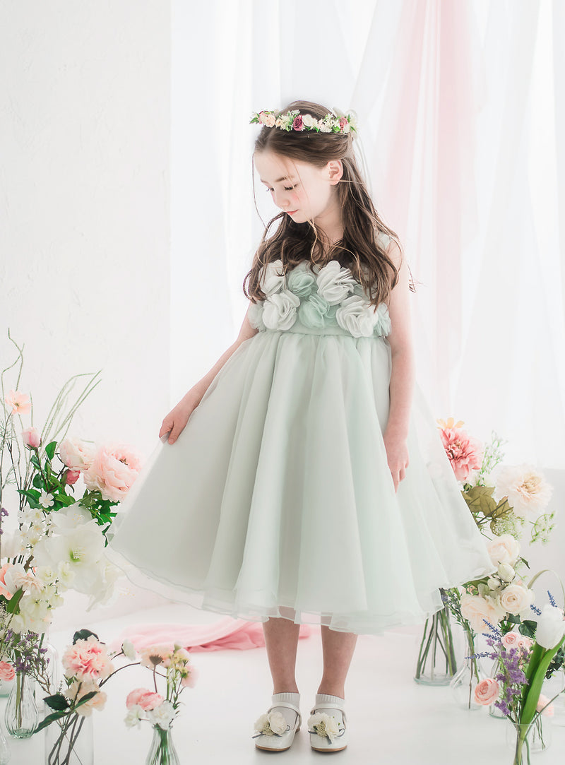 子供ドレス発表会・結婚式・おしゃれなDRESCCOのローズガーデンミントグリーンドレスの画像2
