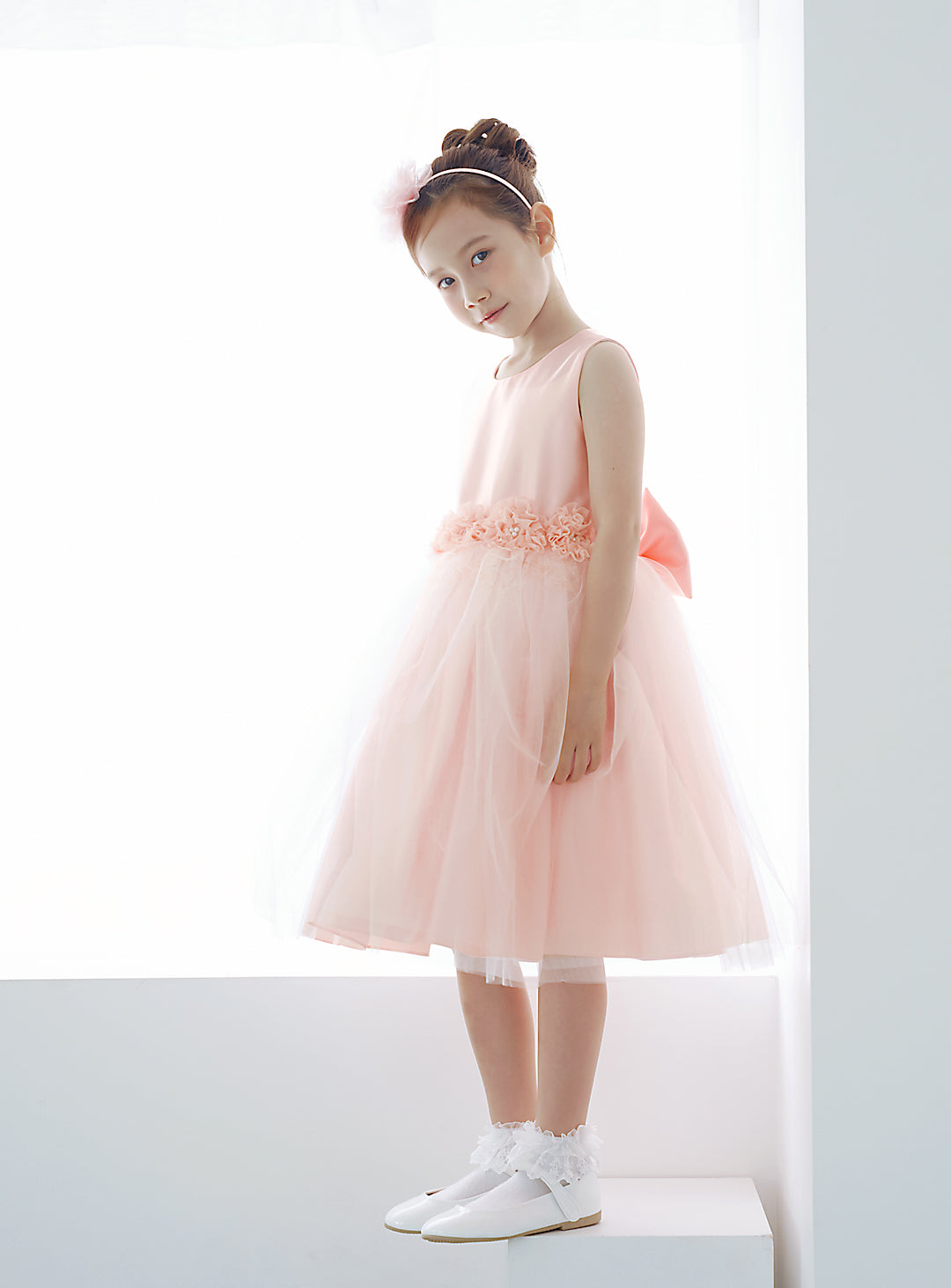 子供ドレス発表会・結婚式・おしゃれなDRESCCOのD-SU-98-3-ベビーピンクローズベルトドレスの画像2