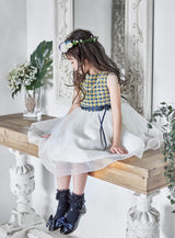 子供ドレス発表会・結婚式・おしゃれなDRESCCOのイエローチェックツイードタンポポドレスの画像3