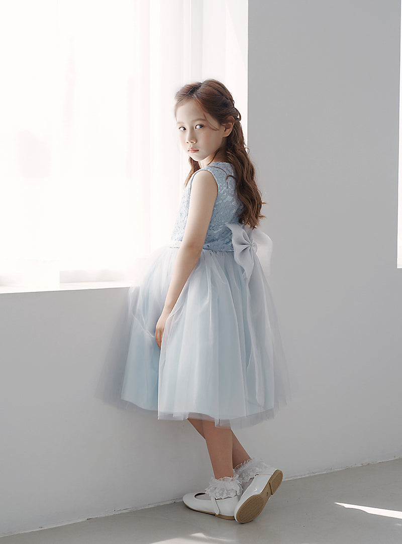 子供ドレス発表会・結婚式・おしゃれなDRESCCOのD-SU-217-ブルー×グレー刺繍ドレスの画像3