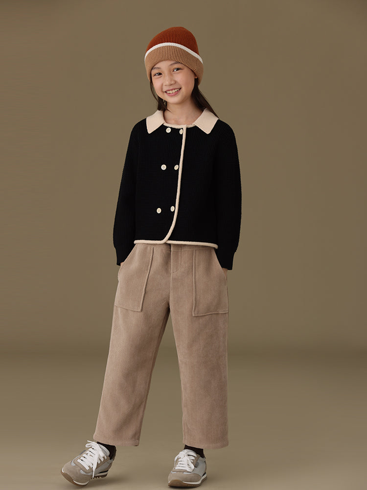 子どもおしゃれ着・スマートカジュアル COCO MODERNのK352 - ブラックワッフルバイカラーカーディガンの画像(2)