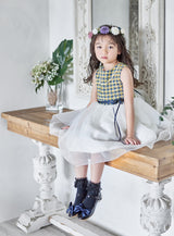 子供ドレス発表会・結婚式・おしゃれなDRESCCOのイエローチェックツイードタンポポドレスの画像4