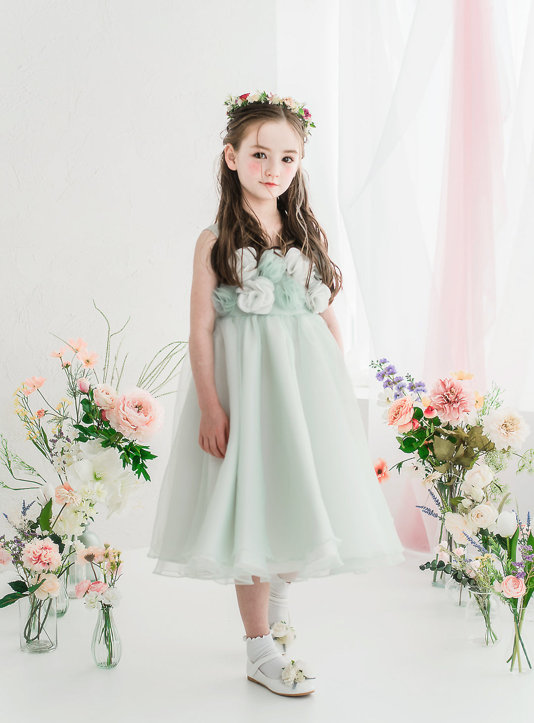 子供ドレス発表会・結婚式・おしゃれなDRESCCOのローズガーデンミントグリーンドレスの画像4