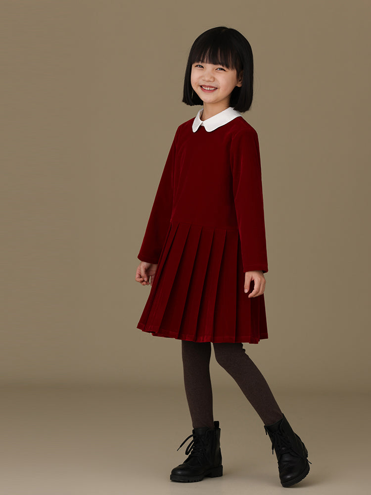 子どもおしゃれ着・スマートカジュアル COCO MODERNのK462 - ホワイトカラーレッドプリーツワンピース裏起毛の画像(4)
