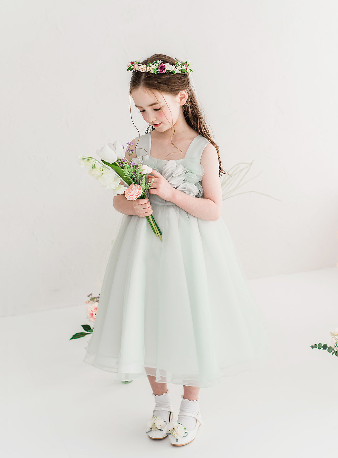 子供ドレス発表会・結婚式・おしゃれなDRESCCOのローズガーデンミントグリーンドレスの画像5